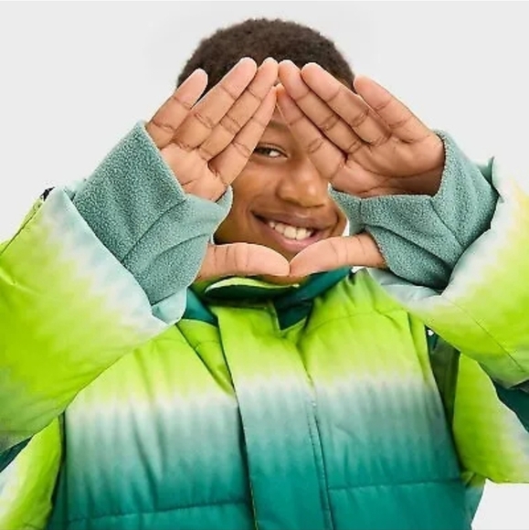 All In Motion Boys' Puffer Jacket With Hood & Cuffed Mittens Green - Picture 2 of 11